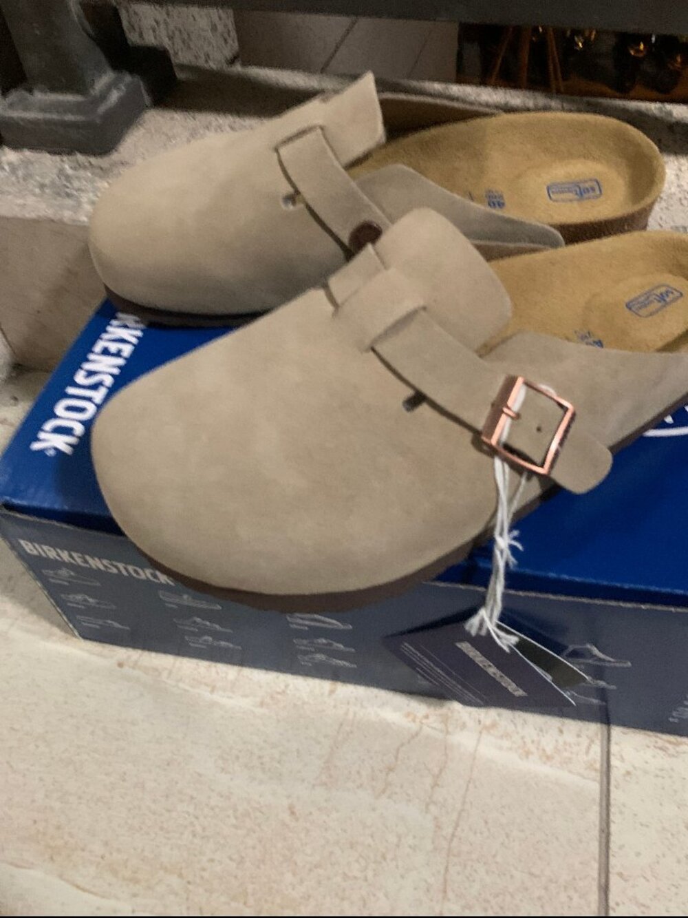 Birkenstock Boston Suede Clogs Taupe Soft Footbed